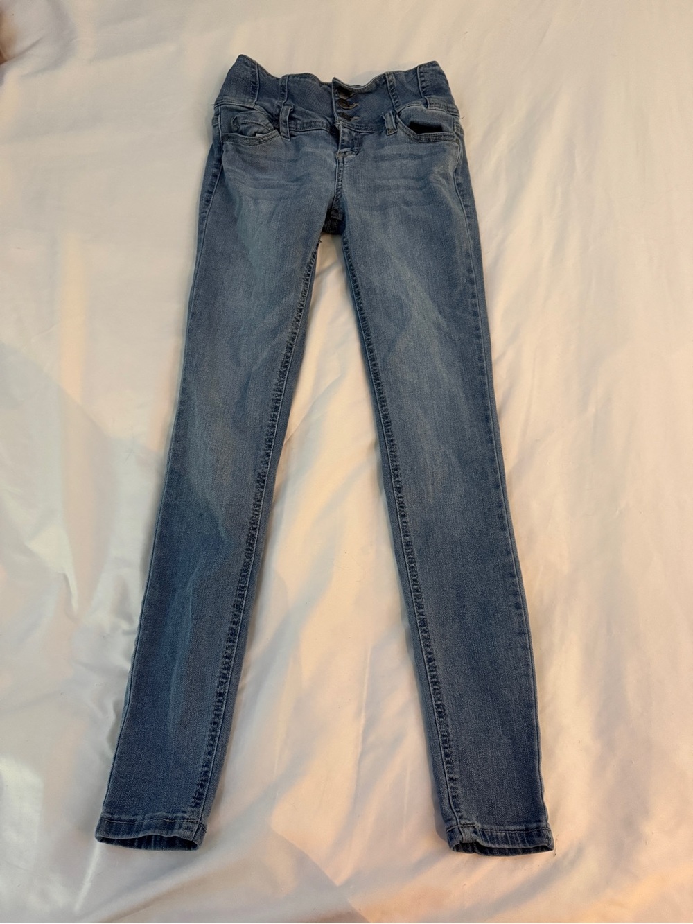 Blue Spice High Waisted 3-Button Fly Skinny Jeans Medium Wash Size 1